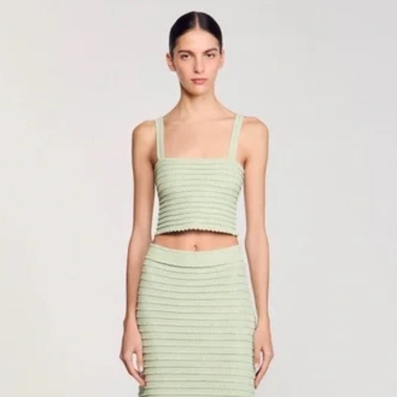 Merveilleux Rhinestone Trim Knit Crop Top - Picture 2 of 6